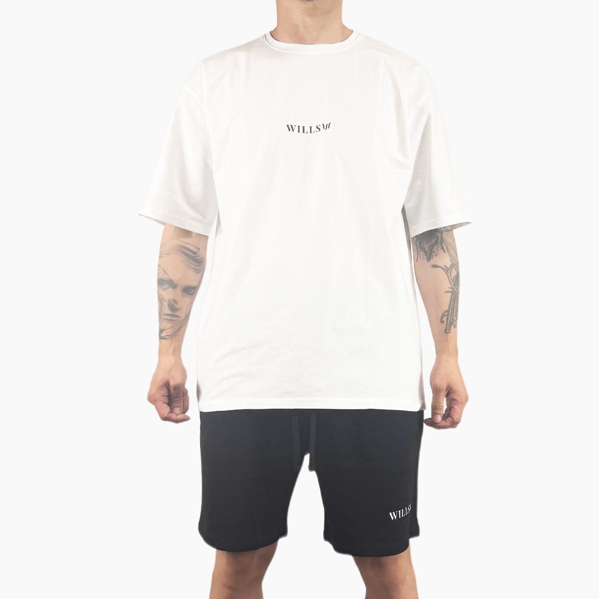 CORE OVERSIZE T-SHIRT + CLASSIC LOGO SHORTS "SET UP"  - WHITE/BLACK(��������ɳ��BLACK)