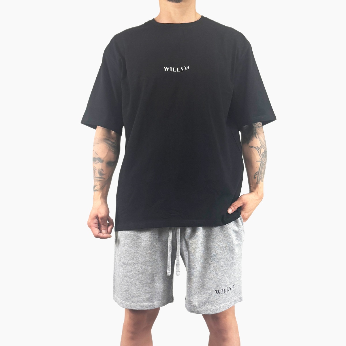 CORE OVERSIZE T-SHIRT + CLASSIC LOGO SHORTS "SET UP"  - BLACK/GRAY(��������ɳ��GRAY)