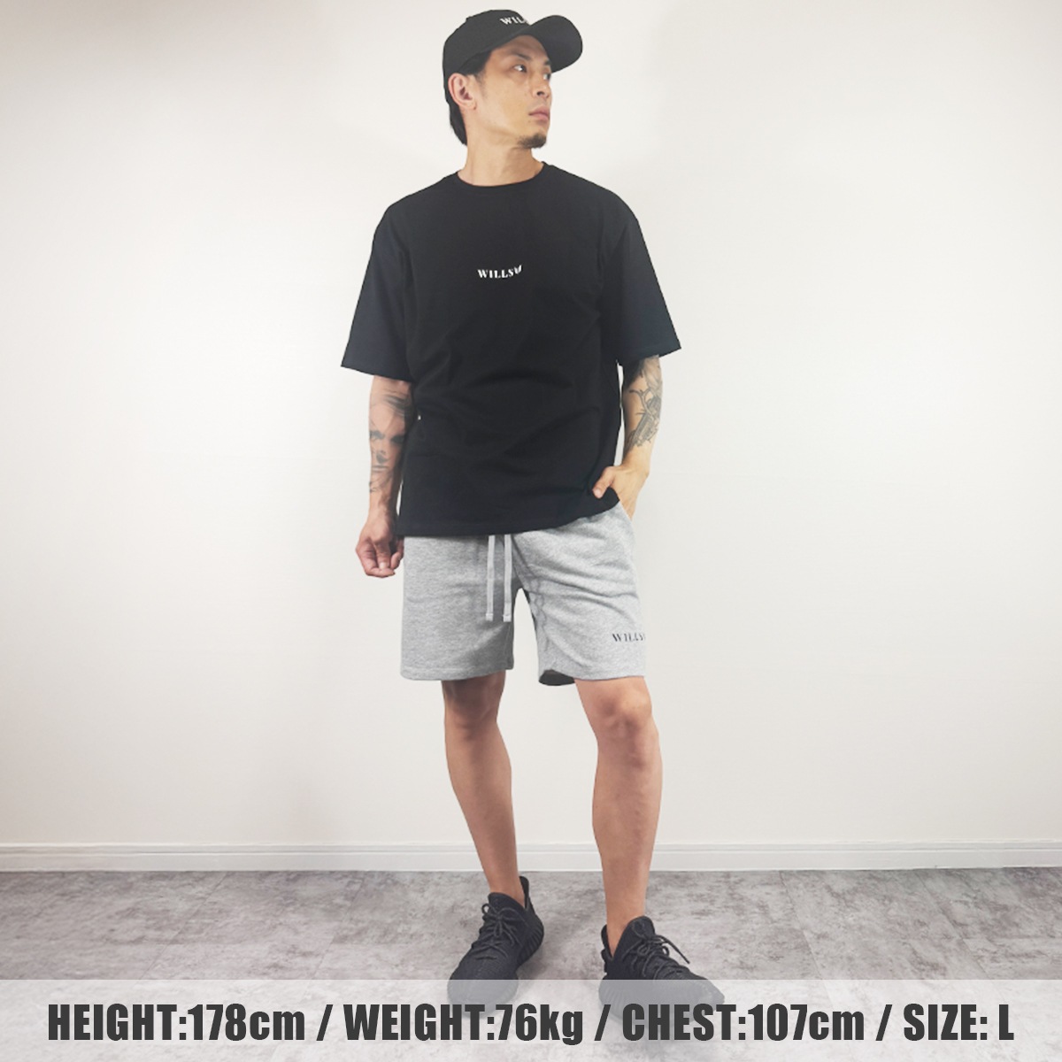 CORE OVERSIZE T-SHIRT + CLASSIC LOGO SHORTS "SET UP"  - BLACK/GRAY(��������ɳ��GRAY)