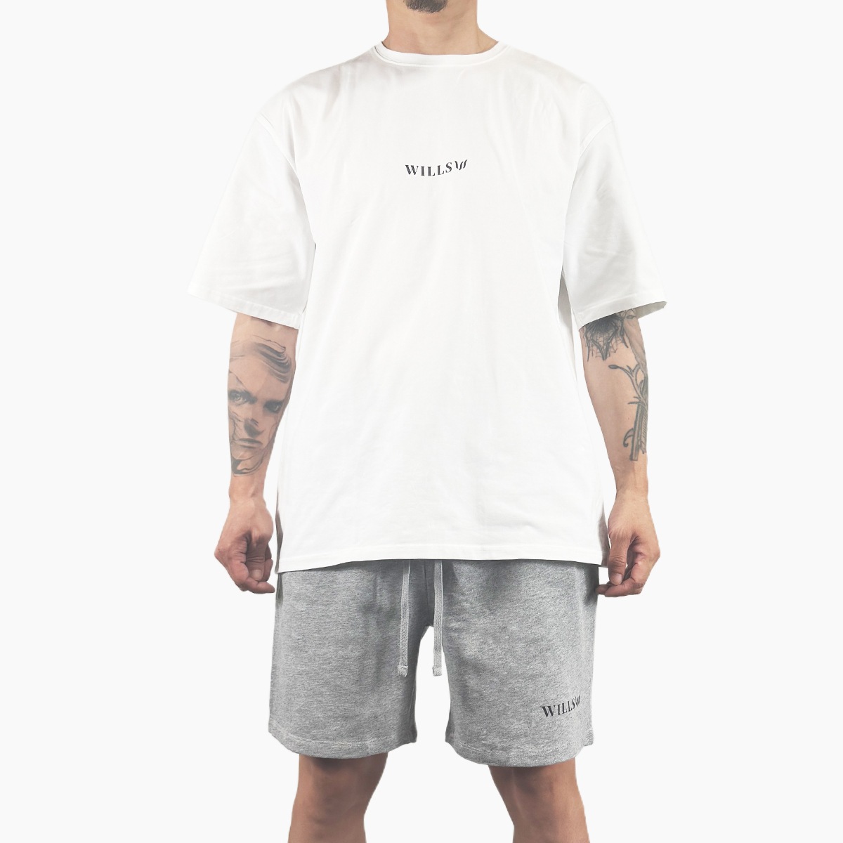 CORE OVERSIZE T-SHIRT + CLASSIC LOGO SHORTS "SET UP"  - WHITE/GRAY(ɳGRAY)