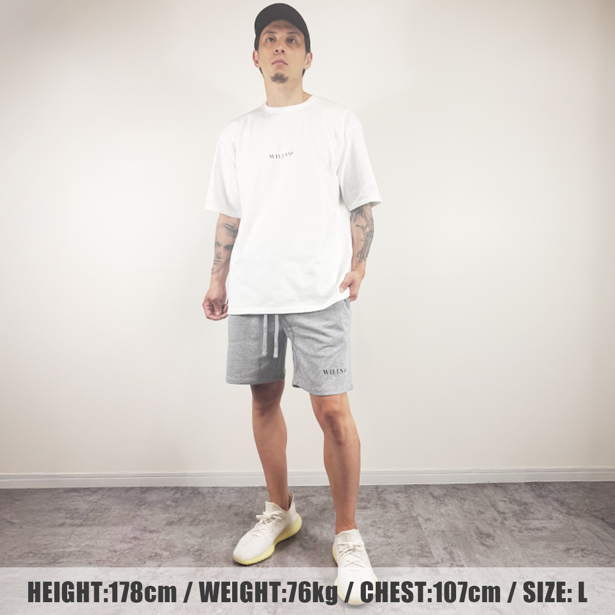 CORE OVERSIZE T-SHIRT + CLASSIC LOGO SHORTS "SET UP"  - WHITE/GRAY(ɳGRAY)