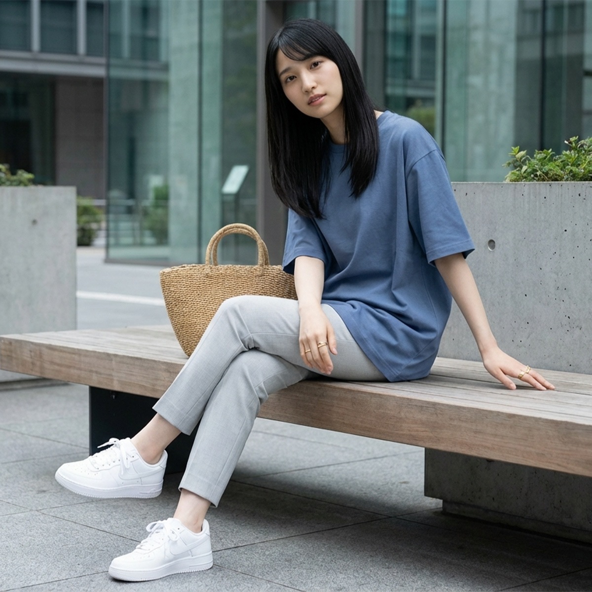 COTTON OVERSIZED T-SHIRT - BLUE