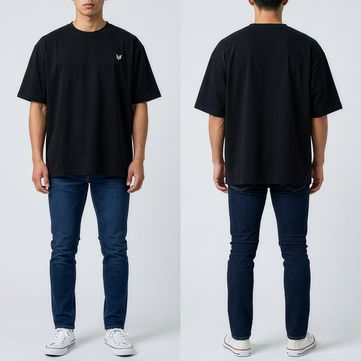 EMBROIDERED LOGO OVERSIZED T-SHIRT - BLACK