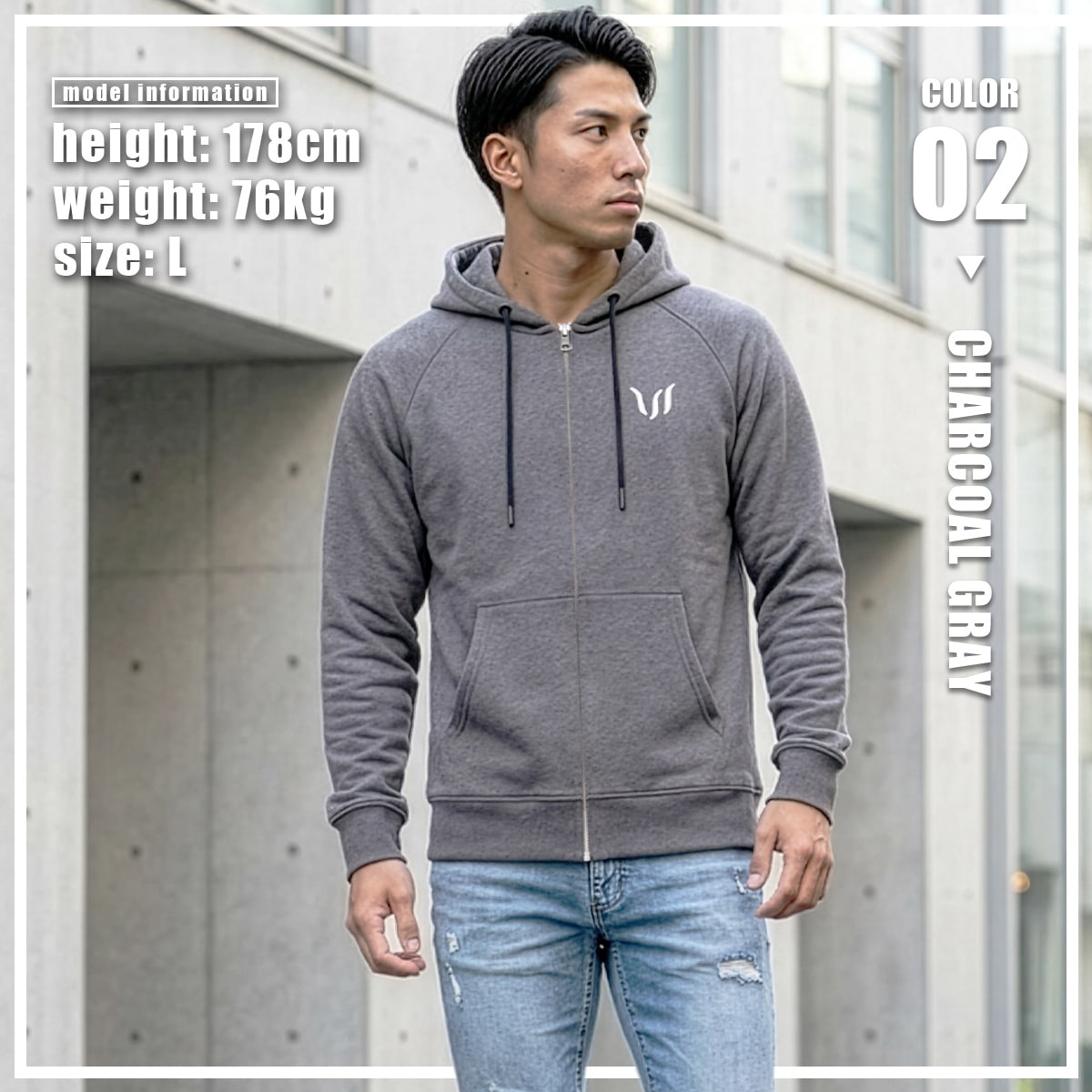 SP ZIP HOODIE - CHARCOAL GRAY