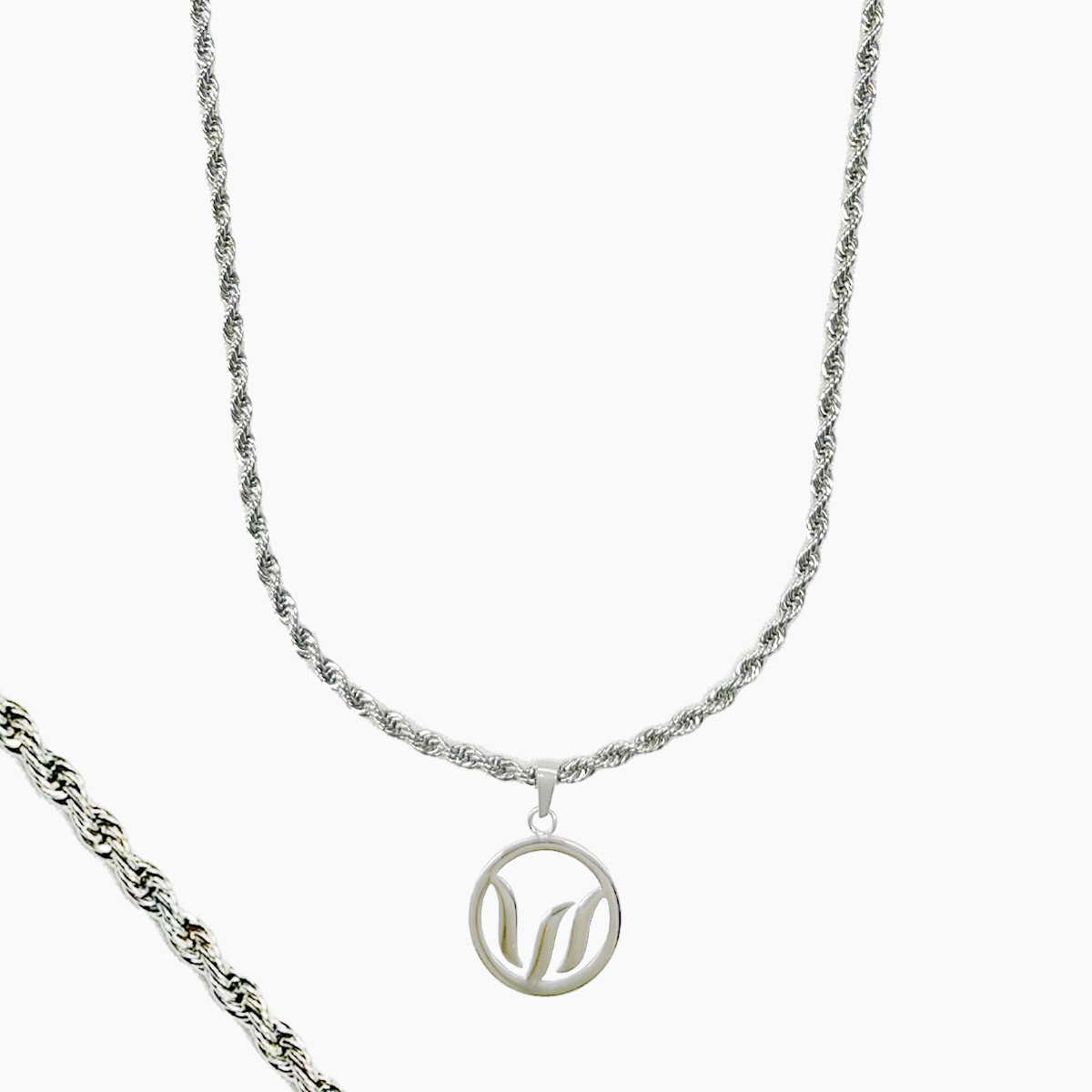 ECLIPSE HOOP NECKLACE (ROPE CHAIN) - SILVER