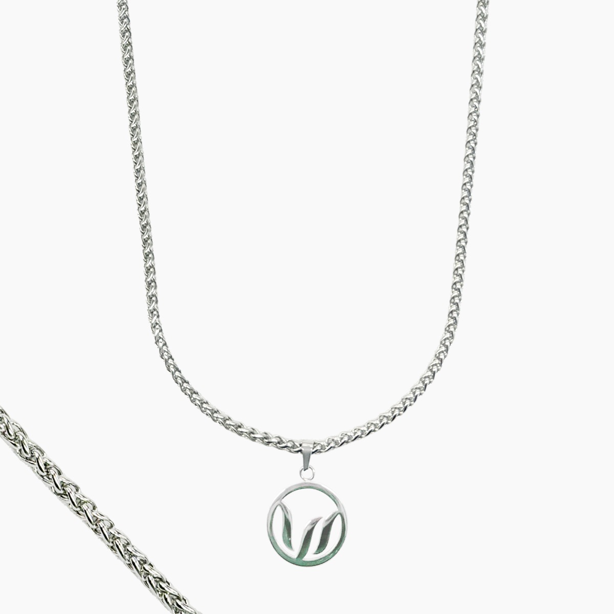 ECLIPSE HOOP NECKLACE (WHEAT CHAIN) - SILVER