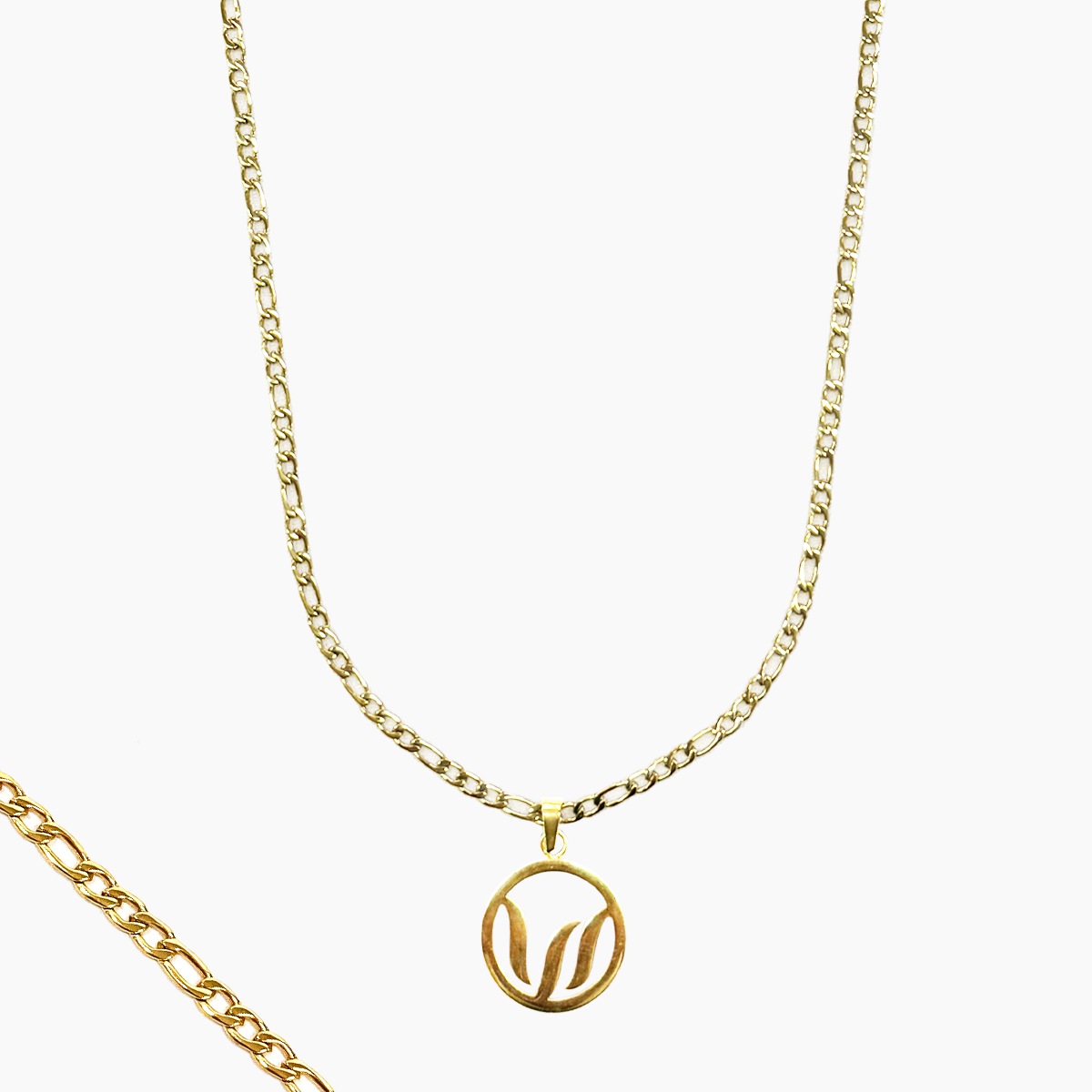 ECLIPSE HOOP NECKLACE (FIGARO CHAIN) - GOLD