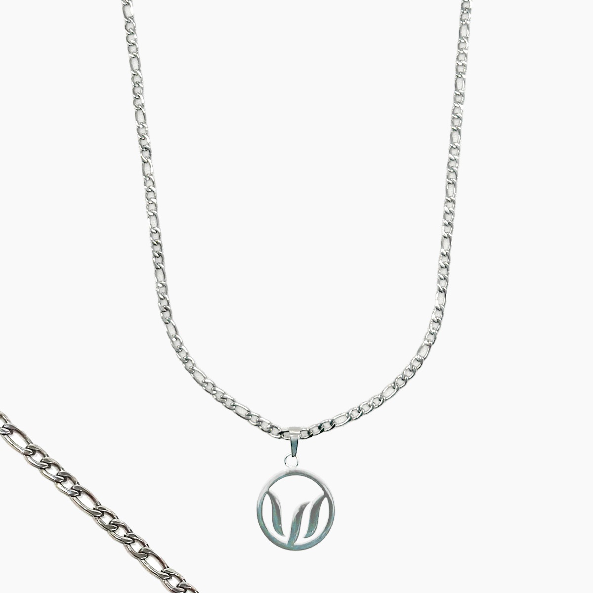 ECLIPSE HOOP NECKLACE (FIGARO CHAIN) - SILVER