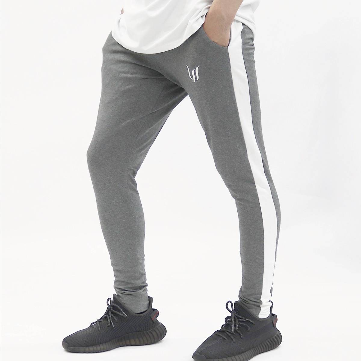 JOGGERS PANTS - CHARCOAL GRAY/WHITE(­ZIP)