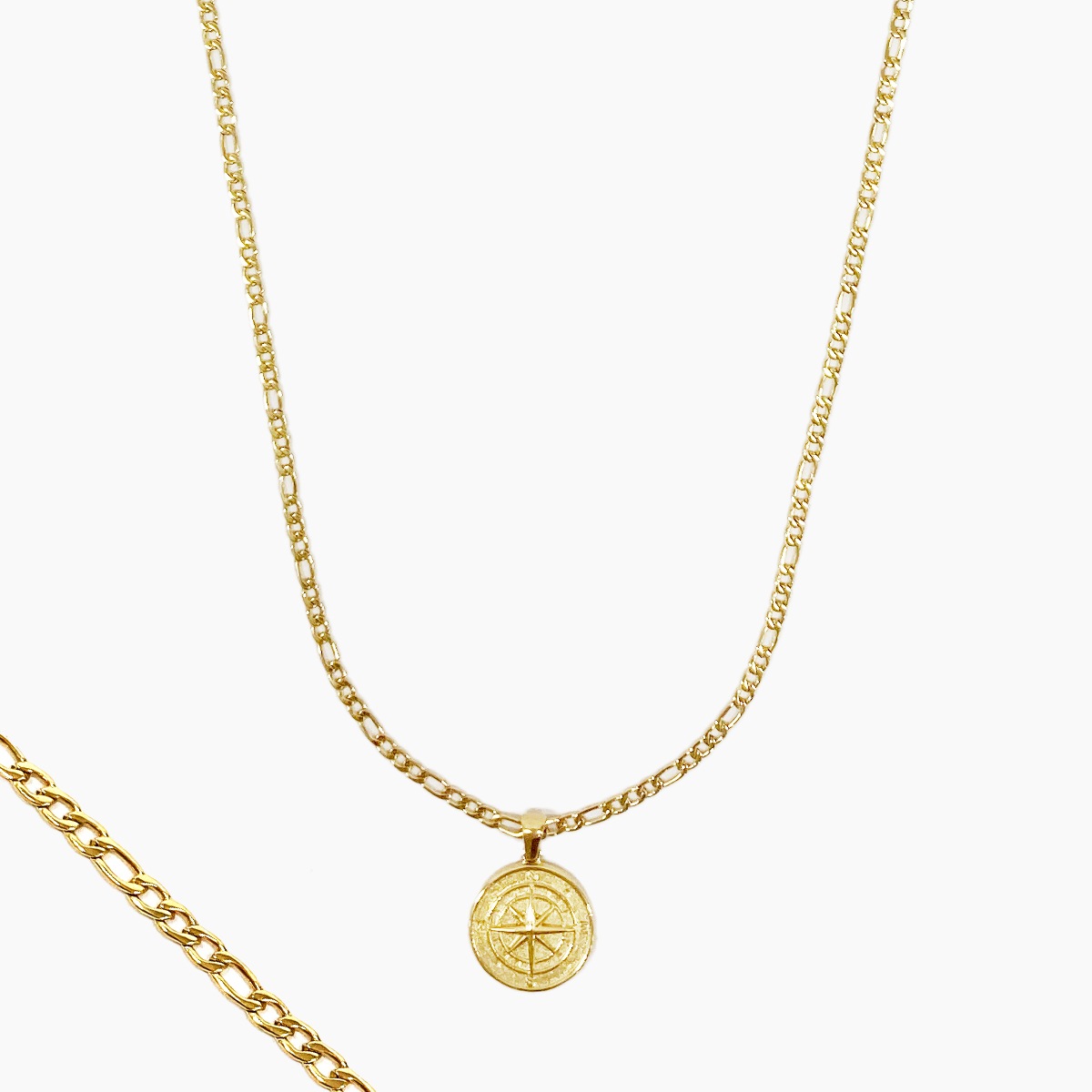 COMPASS PENDANT NECKLACE (FIGARO CHAIN) - GOLD