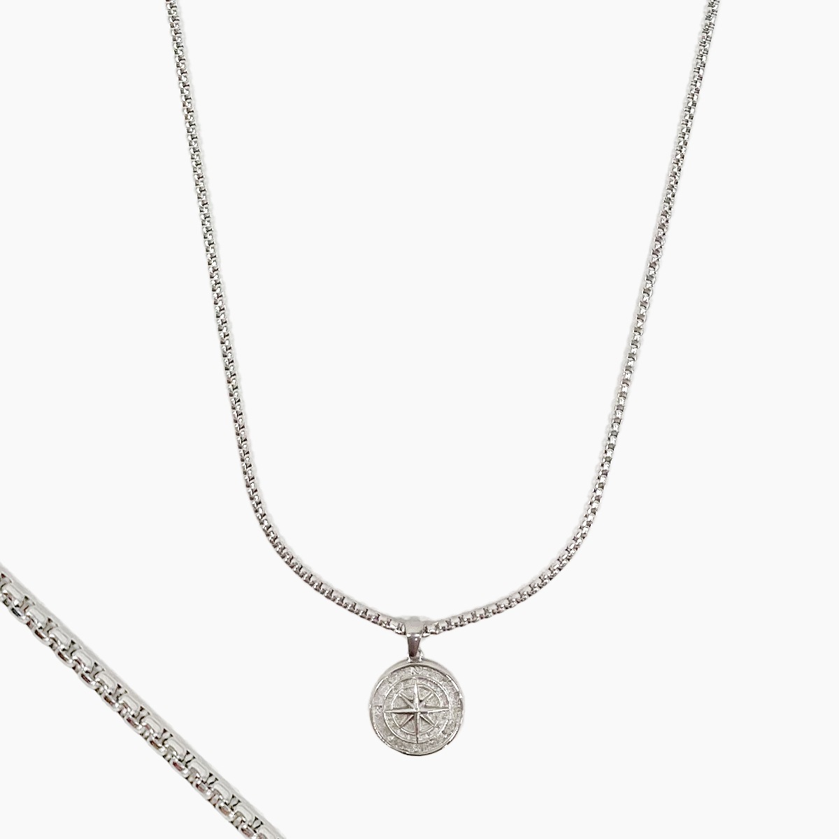 COMPASS PENDANT NECKLACE (VENETIAN CHAIN) - SILVER