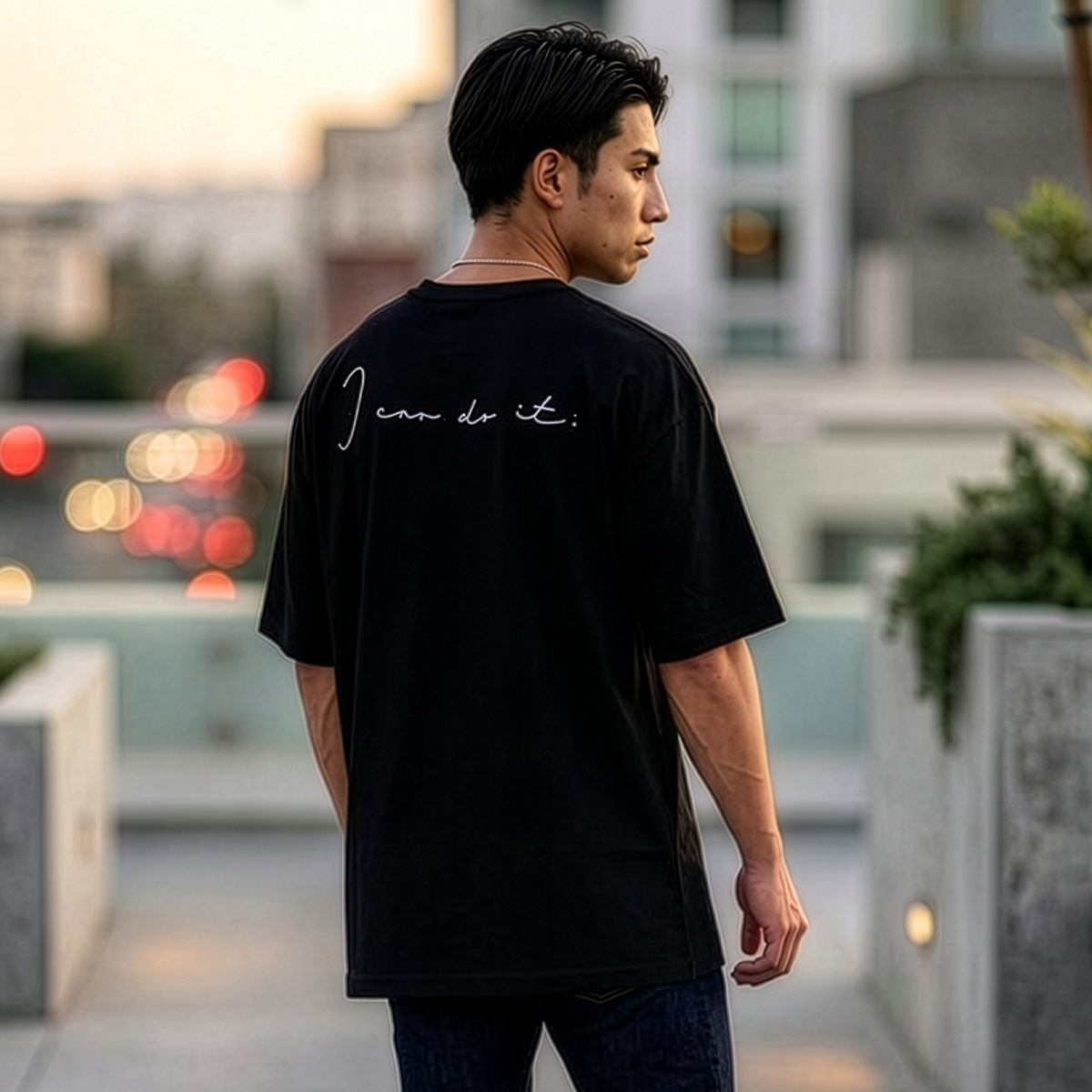 ��I CAN DO IT�� OVERSIZED TEE - BLACK