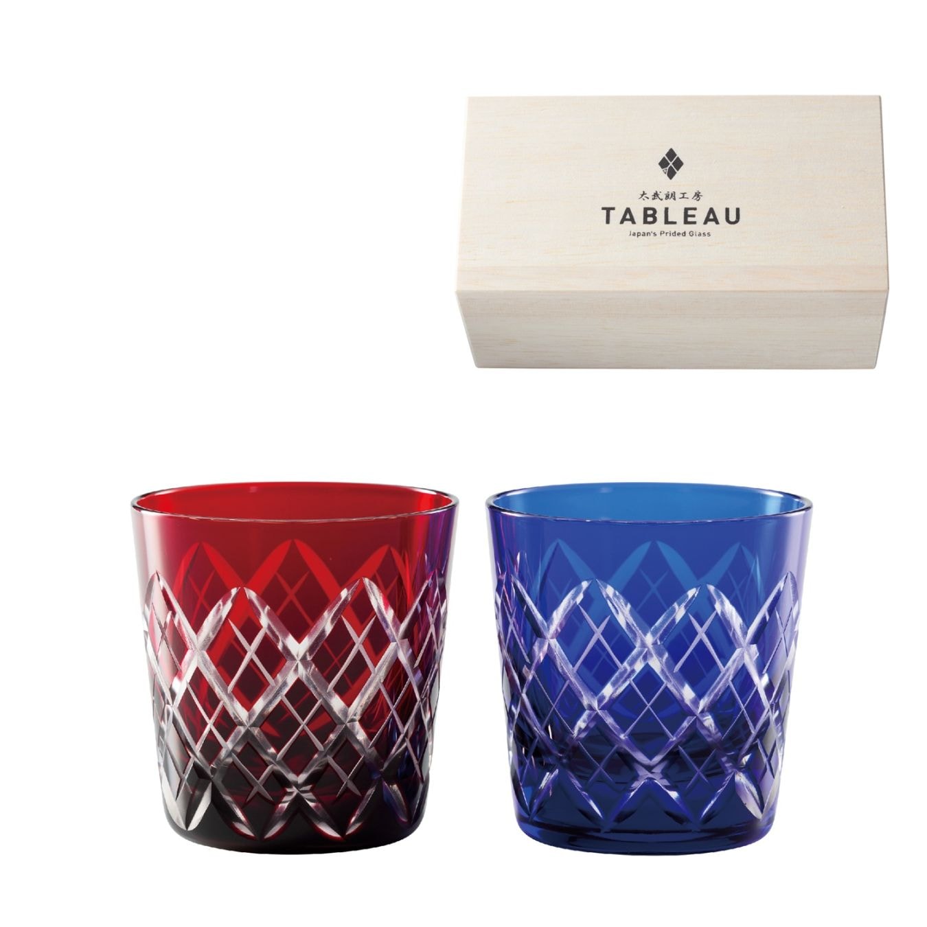 江戸切子 矢来紋 冷酒杯 ペア 赤･ルリ
