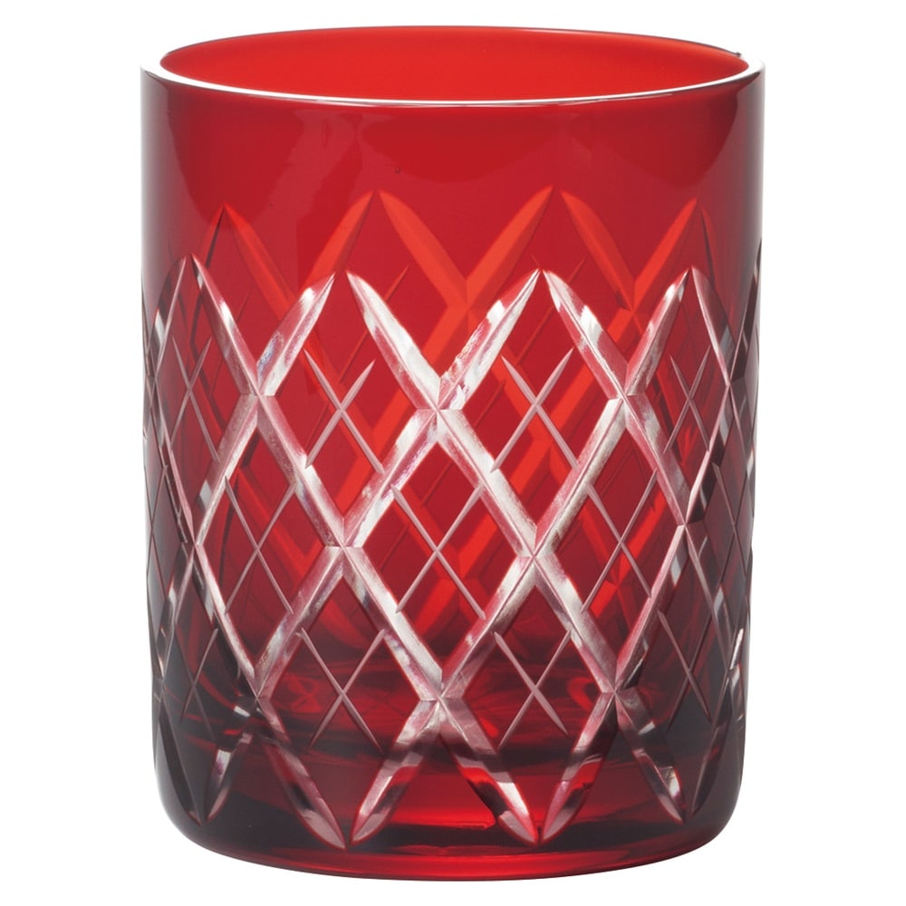 江戸切子 矢来紋 オールドグラス 赤