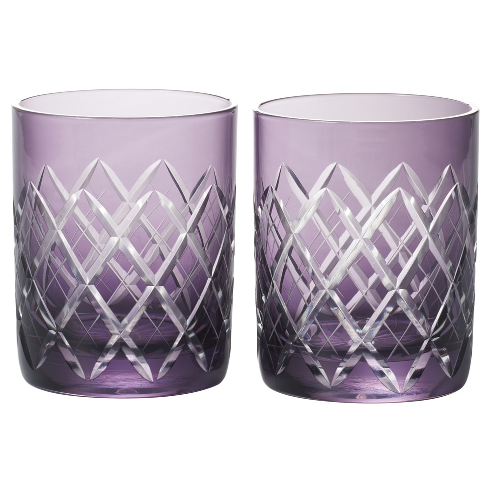 江戸切子 矢来紋 オールドグラスペア 江戸紫