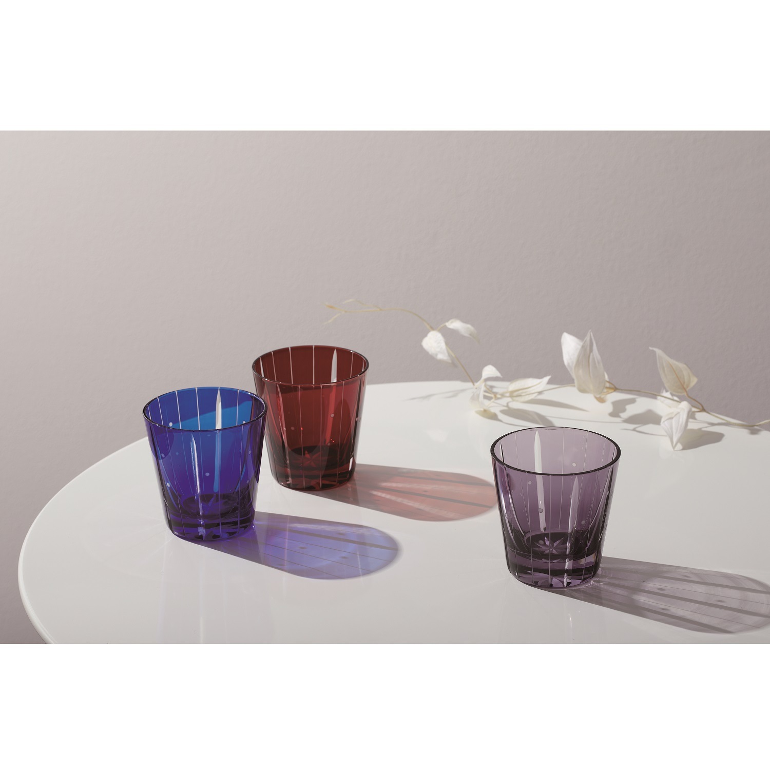 江戸切子 立菱縞紋 天開オールドグラス 赤