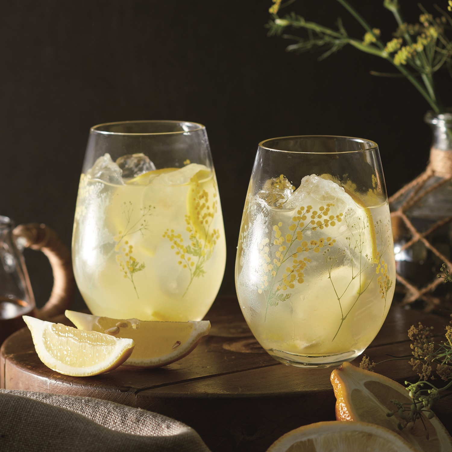 花文 ペアタンブラー(ミモザ柄、かすみ草柄)