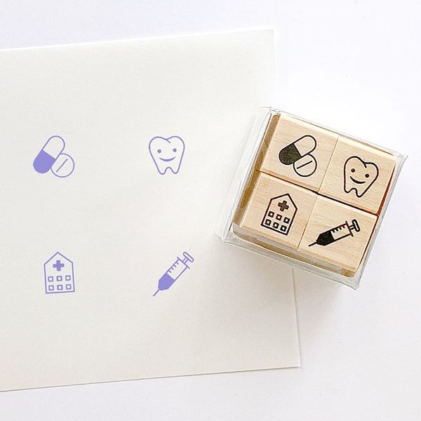 ＃手帳はんこ部４Ｐセット／お薬・歯・病院・注射