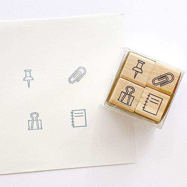 ＃手帳はんこ部４Ｐセット／プッシュピン・ゼムクリップ・ダブルクリップ・ノート