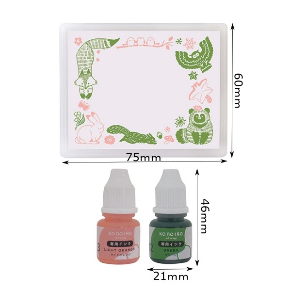 ＫＯＮＯＩＲＯ　ｓｔａｍｐ　インクセット／森の動物・ライトオレンジ＆グリーン