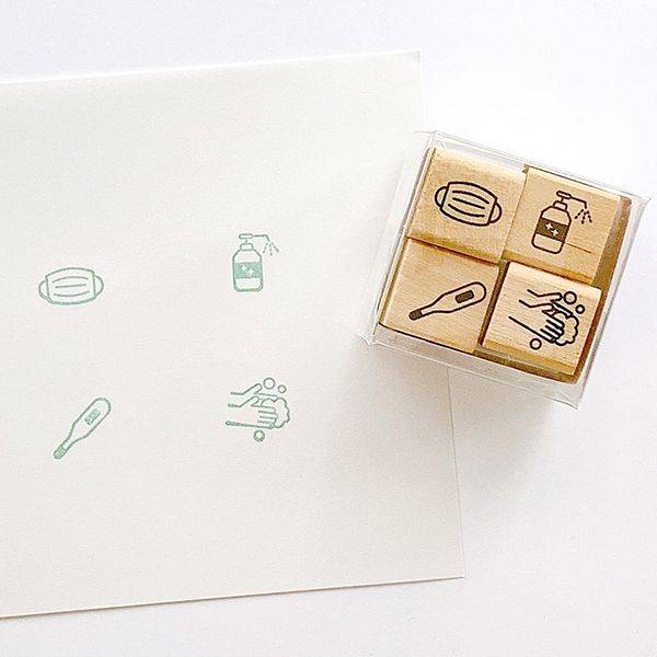 ＃手帳はんこ部４Ｐセット／マスク・消毒液・体温計・手洗い