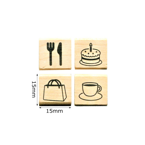 ＃手帳はんこ部４Ｐセット／食事・バースデーケーキ・カバン・カフェ