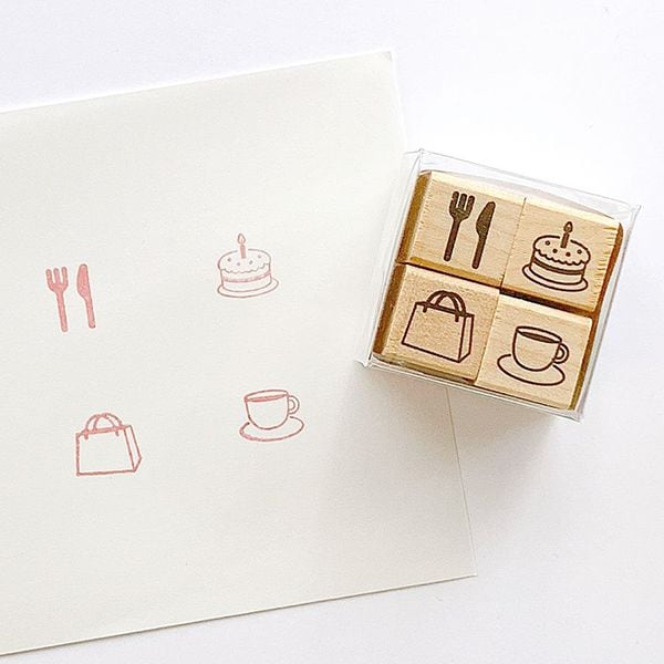＃手帳はんこ部４Ｐセット／食事・バースデーケーキ・カバン・カフェ