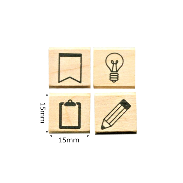 ＃手帳はんこ部４Ｐセット／旗・電球・クリップボード・鉛筆