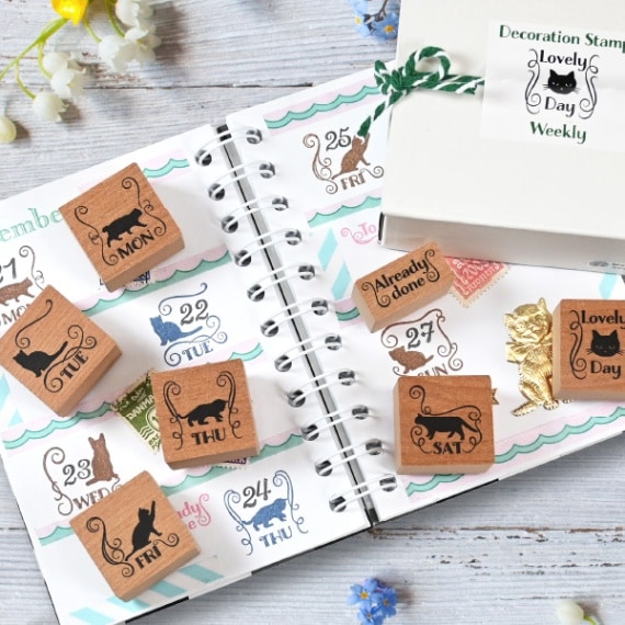 手帳デコスタンプセット／ウィークリー（ネコ）＜BOX入り＞ 【スタンプ