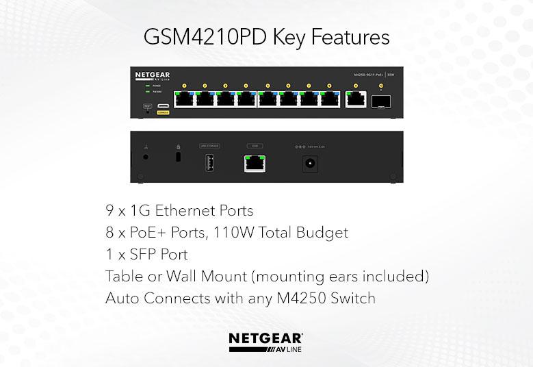 NETGEAR GSM4210PD-100JPS PoE+対応(110W) 1Gポート×9 SFPスロット×1 フルマネージスイッチ