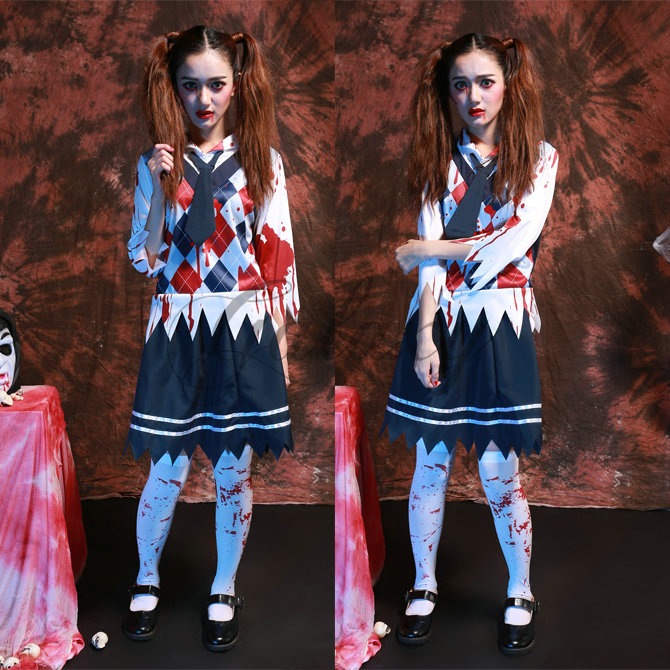 ハロウィン 学生服 セーラー服 血まみれ 恐怖 ホラー ゾンビ コスプレ