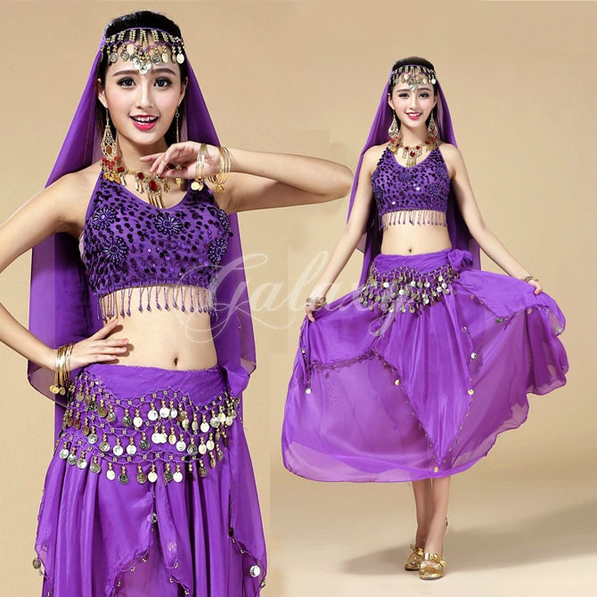 新品未使用　ボリウッド　衣装　インド　チョリ　スカート　ベリーダンス　4点セット 4色ベリーダンス衣装インド舞踊刺繍ボリウッド衣装セットロング