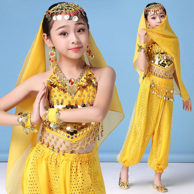 子供用ベリーダンスパンツ キッズインドダンス演出衣装黄色8点セット12着お得！！ 子供用ベリーダンスパンツ キッズインドダンス演出衣装黄色8点