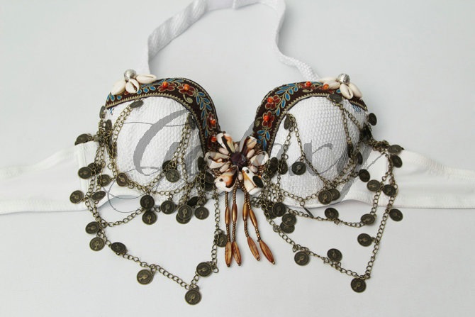 ATS ベリーダンス インドダンス ホワイト コイン ブラ