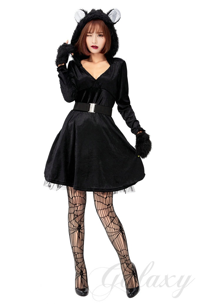 ブラックネコ ネコ耳 アニマル 動物 かわいい ワンピース M-XL 親子