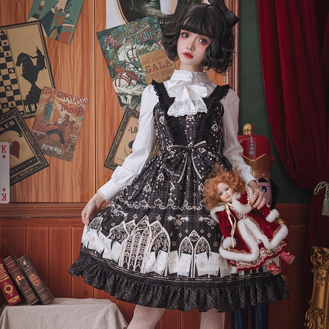 ロリータ ゴスロリ Lolita ミディアム丈 ワンピース ブラック トランプ
