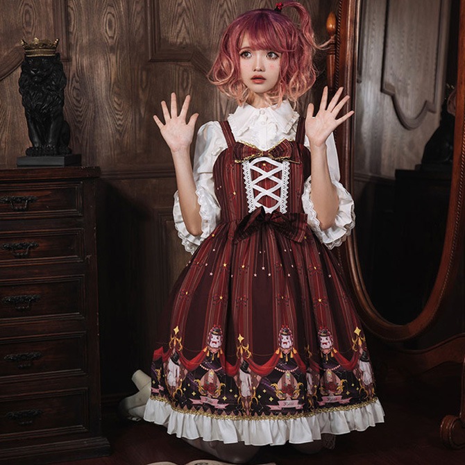 ロリータ ゴスロリ Lolita ミディアム丈 ワンピース ワインレッド