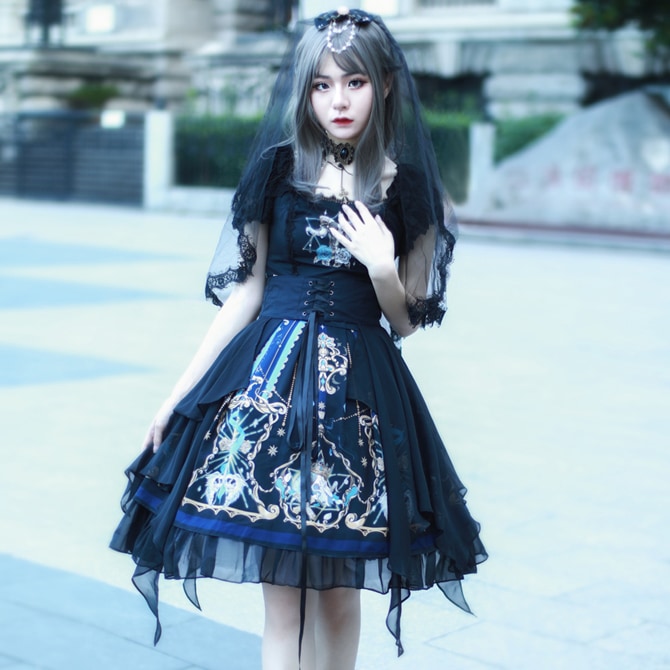 ロリータ ゴスロリ Lolita ミディアム丈 半袖ワンピース レディース