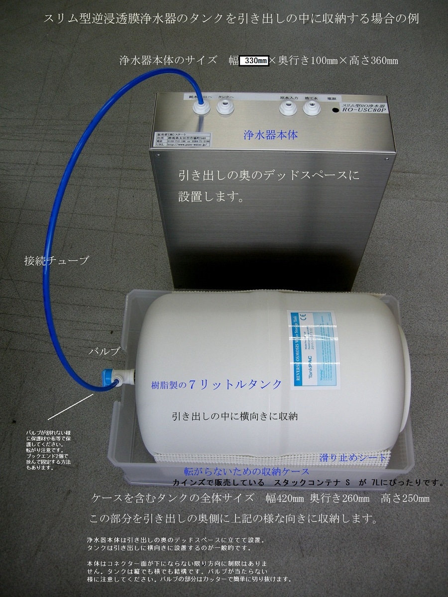 スリム型逆浸透膜浄水器/RO-USC75NP ポンプなし | 家庭用アンダー