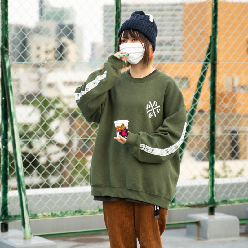 PUNKDRUNKERS ダークグリーン トレーナー Wダメージトレーナー | 全商品 | 鷹の爪Online Store