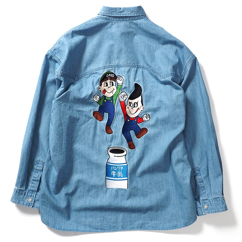 パンクドランカーズ LAND ミルクボーイ コラボ ブラザーズデニムシャツ XL PDSxLAND by MILKBOY］ブラザーズデニムシャツ | ALL ITEMS