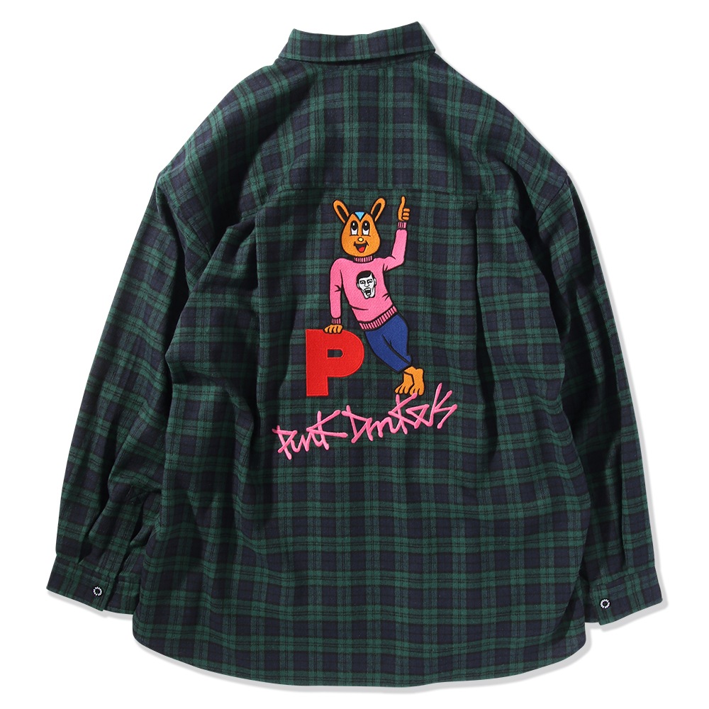 marimekko チェック ベロア調 バンドカラーシャツ 黒 M 80s 希少