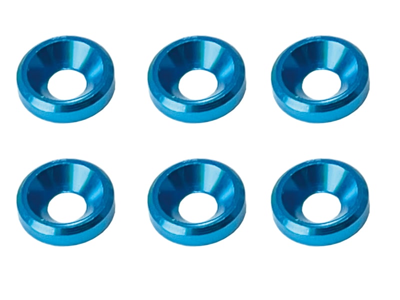 ����ߣ�3����å��㡼 ���ߥ�֥롼 6���� Aluminum M3 plate washer (TAMIYA Blue) 6pcs.