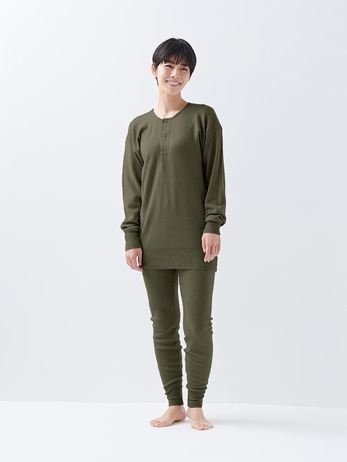 つぼ　ラクダウール メリノウール100％の洗濯機でも洗えるラクダインナー ももひき（カーキ