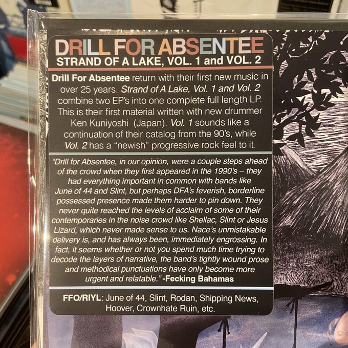 DRILL FOR ABSENTEE / Strand Of A Lake, Vol. 1 and Vol. 2 LP(CLEAR/BLACK)+MP3