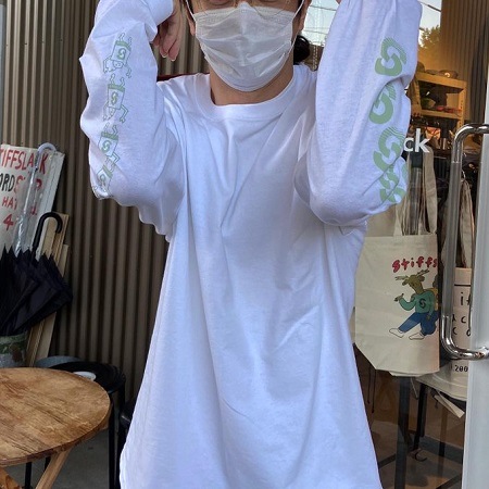 STIFFSLACK / stiffslack LOGO+SS kun Longsleeve Tee  (WHITE/DARK LIGHT GREEN?)