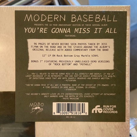 MODERN BASEBALL / You're Gonna Miss It All (Deluxe Anniversary Edition)  LP(GRAY)+7"(BLACK)
