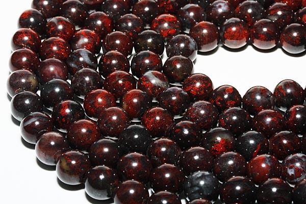 【丸ビーズ】ブラッドストーン 黒＆赤 8mm