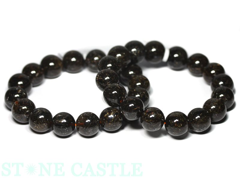 ☆高品質☆【ブレスレット】ブラックタイチンルチル (3A) (約13.5〜14mm) (ケース付)