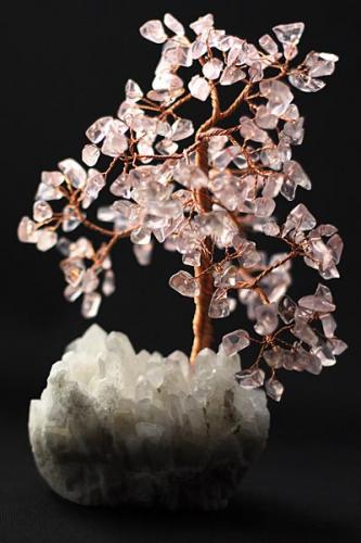 インテリア】天然石ツリー(大) ローズクォーツ 台座：水晶 ※DM便